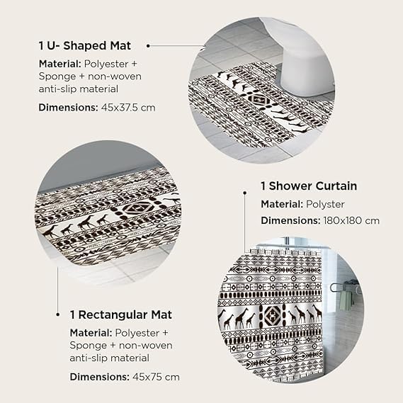 Kuber Industries Kuber Industries Shower Curtain & Bathmat Set | Non-Slip Bath mats for Bathroom | Easy-Slide Curtains | Polyester Curtain or Bathmat for Bath Décor | YF211-3T | 3 Pcs Set | Multicolor  - Image 3