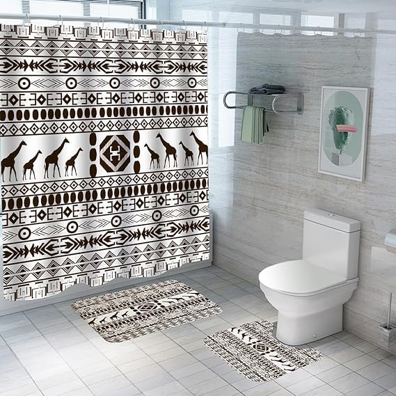 Kuber Industries Kuber Industries Shower Curtain & Bathmat Set | Non-Slip Bath mats for Bathroom | Easy-Slide Curtains | Polyester Curtain or Bathmat for Bath Décor | YF211-3T | 3 Pcs Set | Multicolor  - Image 1