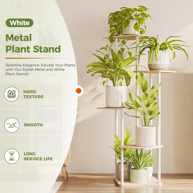 Bamworld Corner Plant Stand Indoor, Tall Metal Plant Shelf for Multiple Plants, Flower Stand for Patio Garden Balcony Living Room Bedroom, 5tier (White) - Image 3