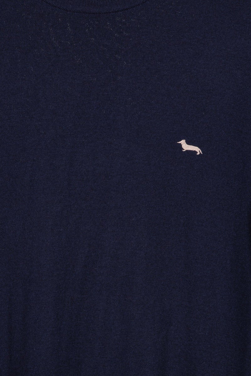 Harmont & Blaine Men Ribbed Neck Embroidered Logo Sweater, Navy - Image 5