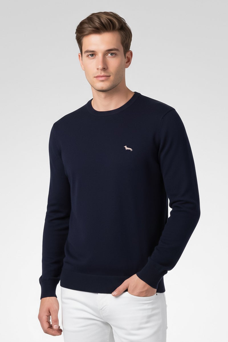 Harmont & Blaine Men Ribbed Neck Embroidered Logo Sweater, Navy - Image 4
