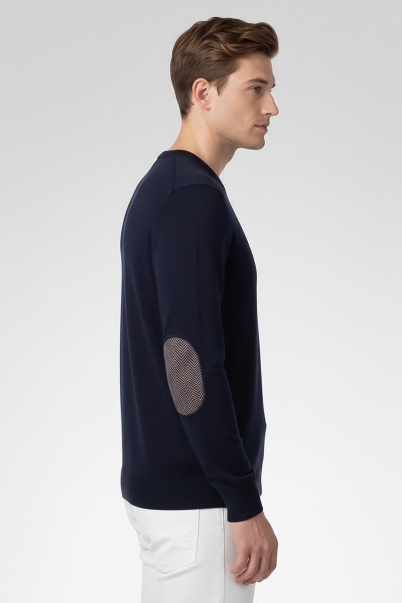 Harmont & Blaine Men Ribbed Neck Embroidered Logo Sweater, Navy - Image 5