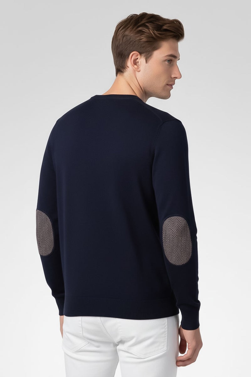 Harmont & Blaine Men Ribbed Neck Embroidered Logo Sweater, Navy - Image 3