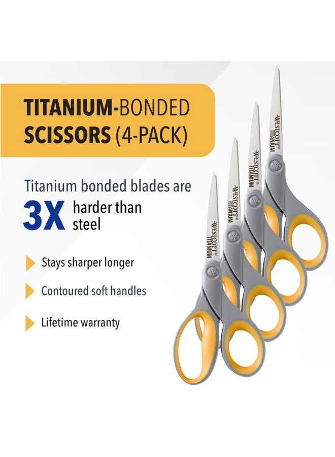 Westcott ‎17598 8-Inch Titanium Scissors for Office and Home, Yellow/Gray, 4 Pack - Image 2