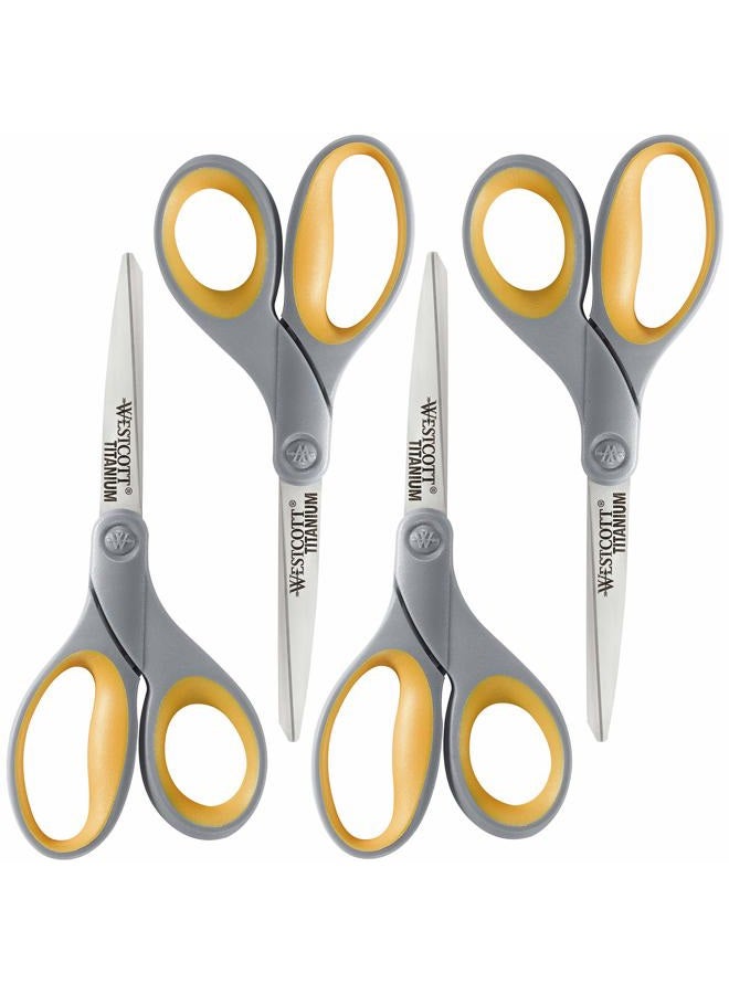 Westcott ‎17598 8-Inch Titanium Scissors for Office and Home, Yellow/Gray, 4 Pack - Image 1