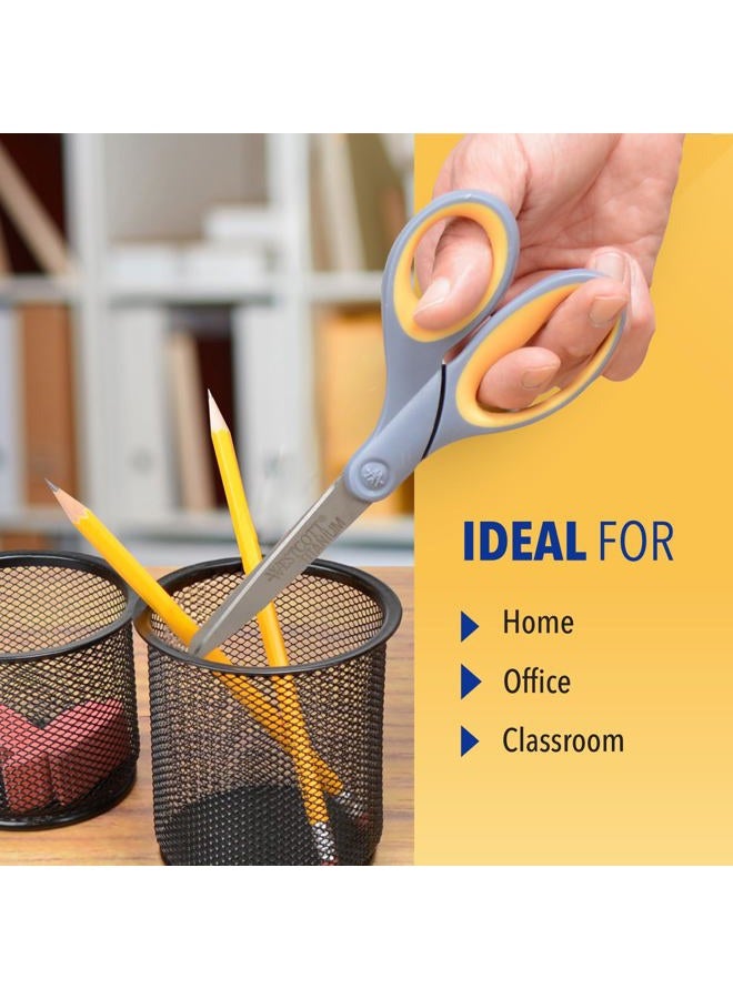 Westcott ‎17598 8-Inch Titanium Scissors for Office and Home, Yellow/Gray, 4 Pack - Image 4