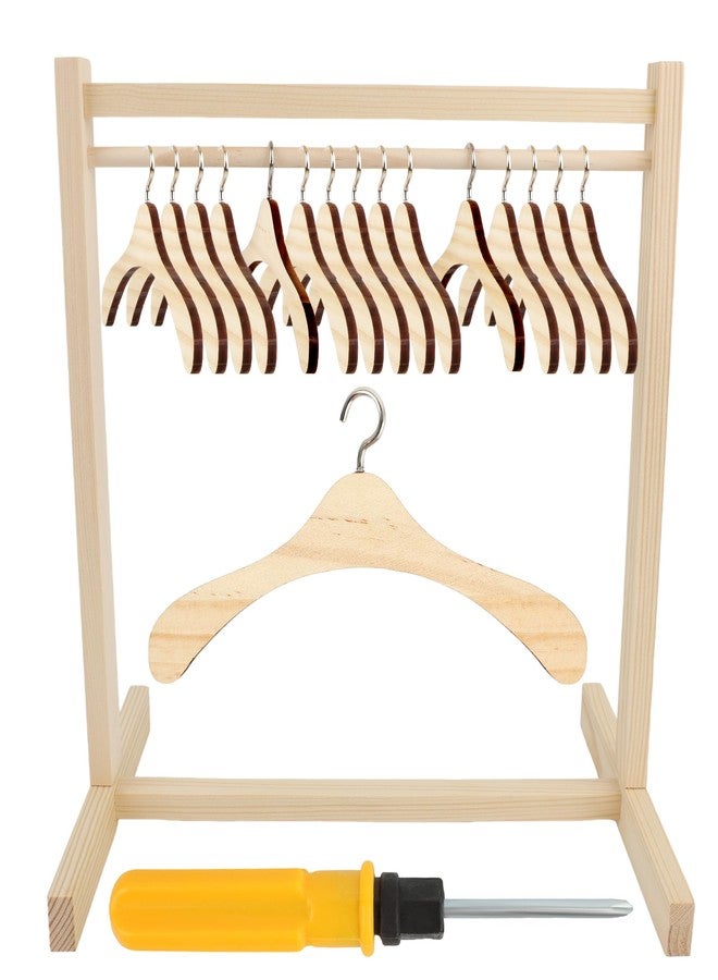 Flahard 17 Pcs Wood Doll Garment Rack with Wooden Clothes Hanger Mini Wooden Girl Doll Clothes Hanger Organizer Storage Shelf for 18 Inch Girl Doll Clothes Baby Dollhouse (Color Set 1) - Image 1