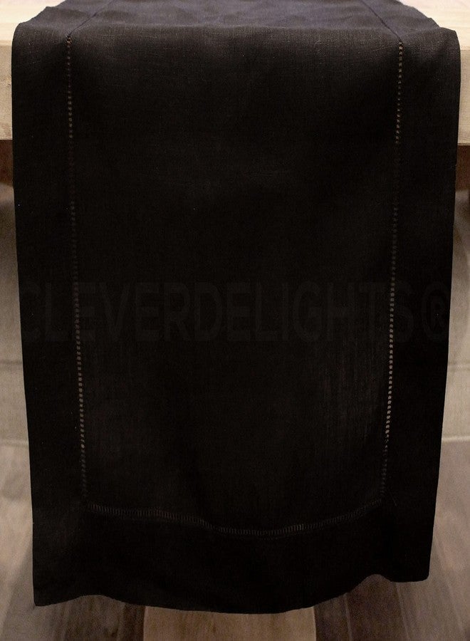 CleverDelights Black Linen Hemstitch Table Runner - 16" x 108" - 100% Linen - Image 4