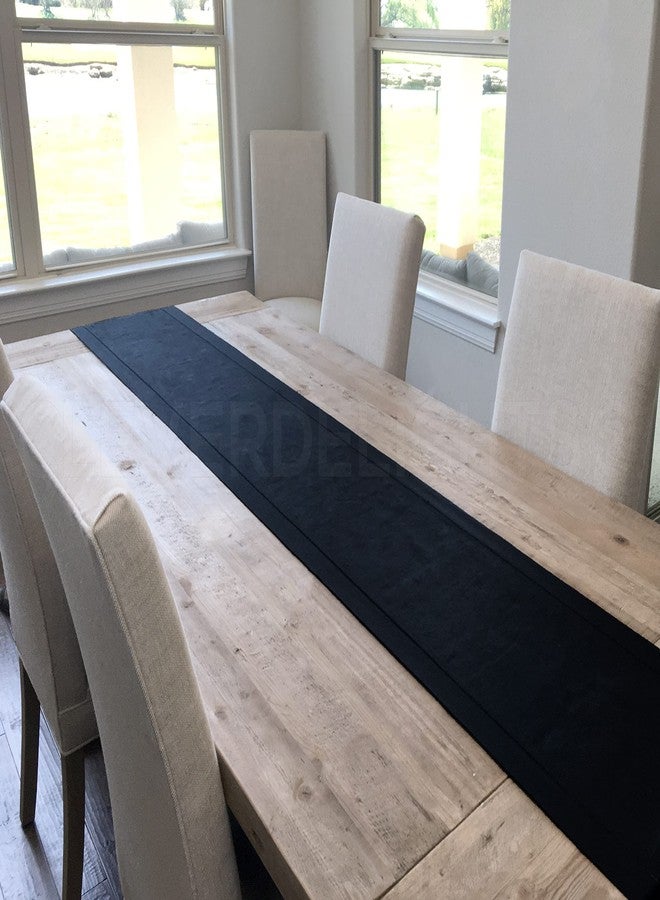 CleverDelights Black Linen Hemstitch Table Runner - 16" x 108" - 100% Linen - Image 2