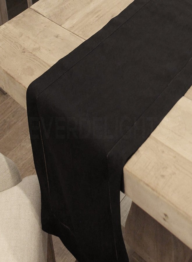 CleverDelights Black Linen Hemstitch Table Runner - 16" x 108" - 100% Linen - Image 3