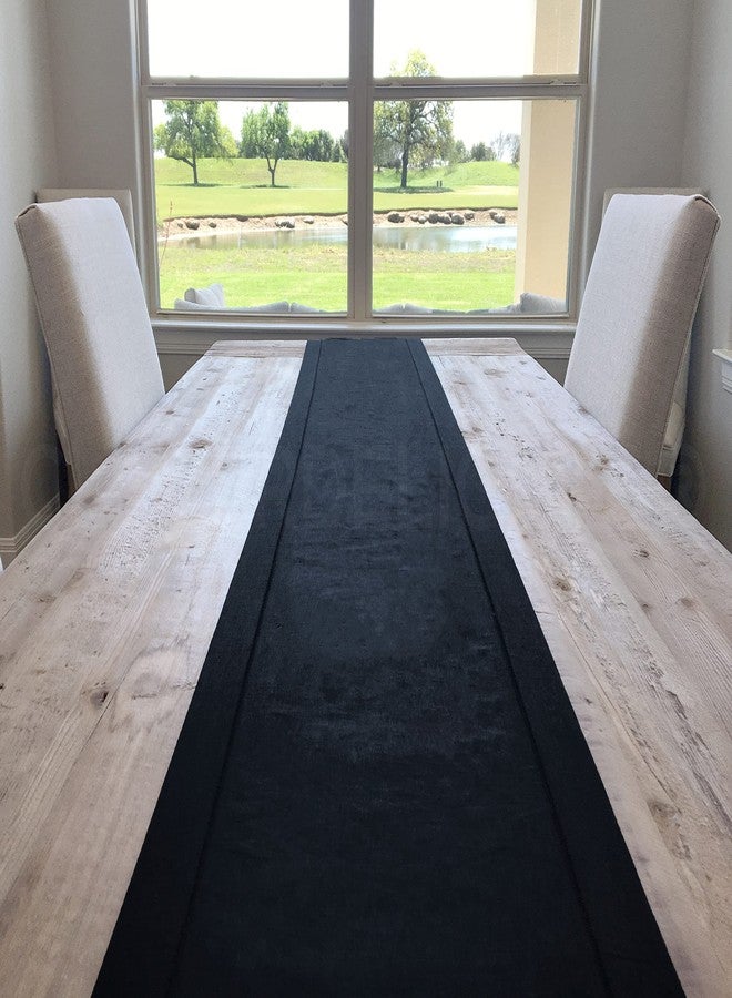 CleverDelights Black Linen Hemstitch Table Runner - 16" x 108" - 100% Linen - Image 1