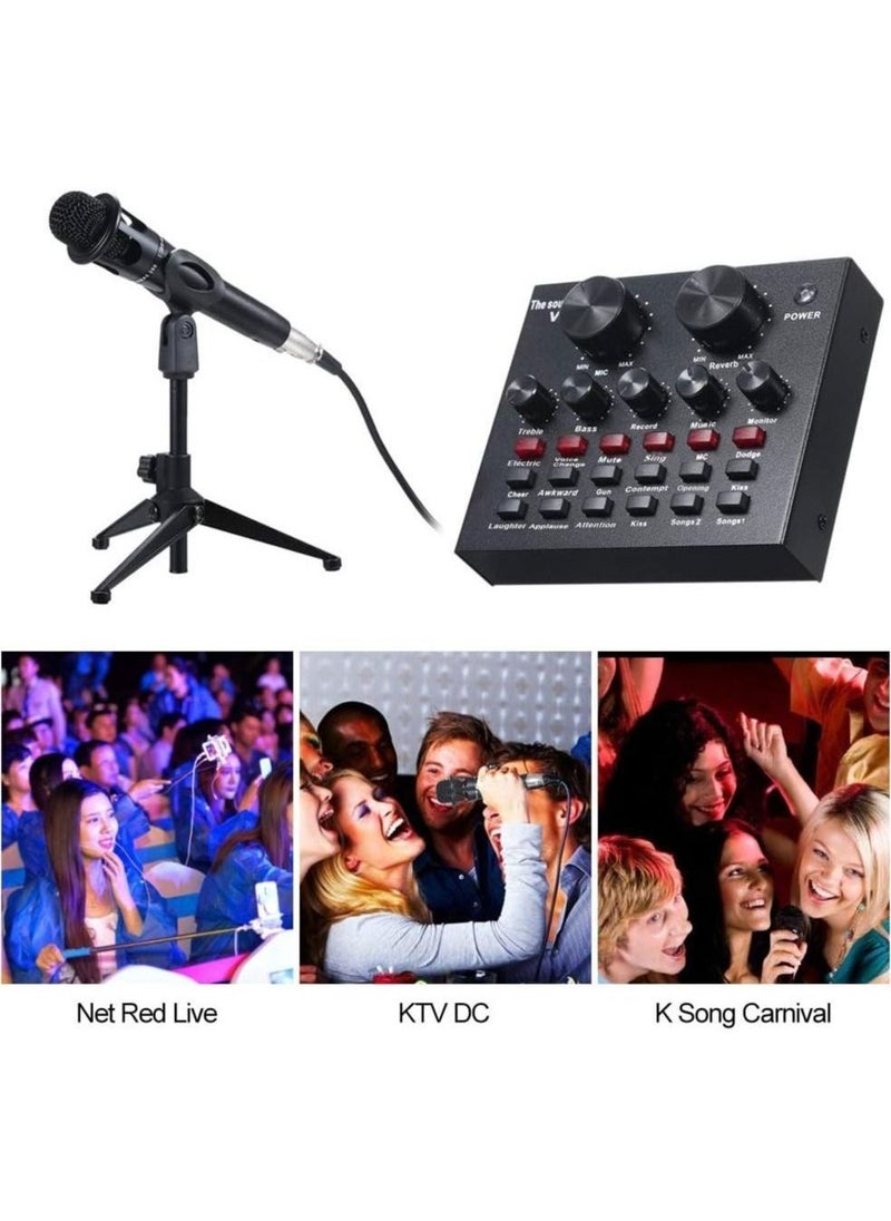 V8 Multifunctional Live Sound Card USB Audio Interface Intelligent Volume Adjustable Audio Mixer Sound Card for Recording Hosting Speech - Image 4