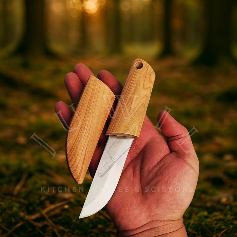 JUWIL سكين مطبخ ثابتة من الفولاذ المقاوم للصدأ مع مقبض ABS وغطاء واقي، شفرة حادة متعددة الاستخدامات للمطبخ، والأنشطة الخارجية، والشواء، والاستخدامات العامة، تصميم متين ومقاوم للصدأ وآمن وأنيق - Image 3