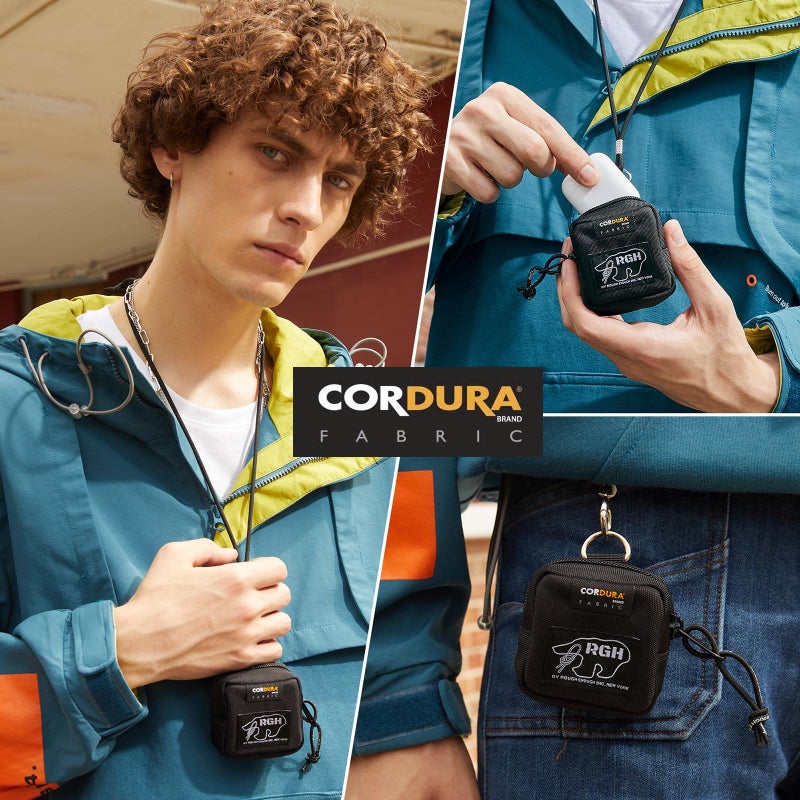 RE ROUGH ENOUGH Rough Enough Earbud Case Pouch Headphone Storage Bag with Lanyard Neck Keychain for Earphone Earbuds Wireless Bluetooth Black - Image 2