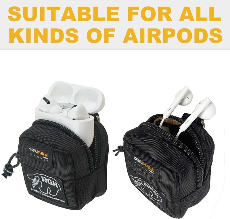 RE ROUGH ENOUGH Rough Enough Earbud Case Pouch Headphone Storage Bag with Lanyard Neck Keychain for Earphone Earbuds Wireless Bluetooth Black - Image 3