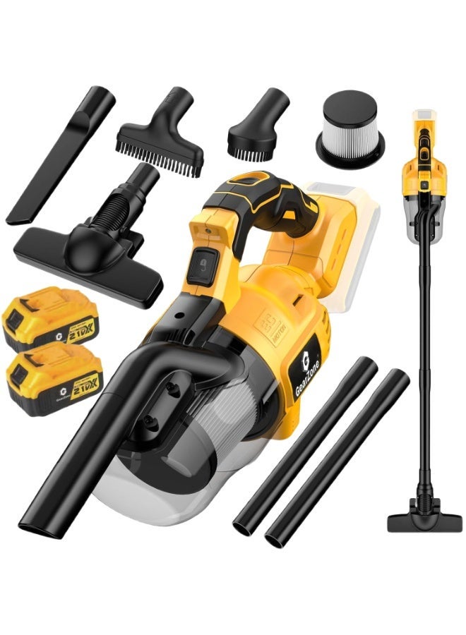 جيرزون مكنسة جير زون 5 في 1 لاسلكية مع بطاريتين 21 فولت 4.0 أمبير، منظف كهربائي محمول باليد مع محرك قوي 800 وات، 46 قدم مكعب في الدقيقة محمول مع فلتر HEPA للأرضيات والسجاد والسيارات - أصفر - Image 1