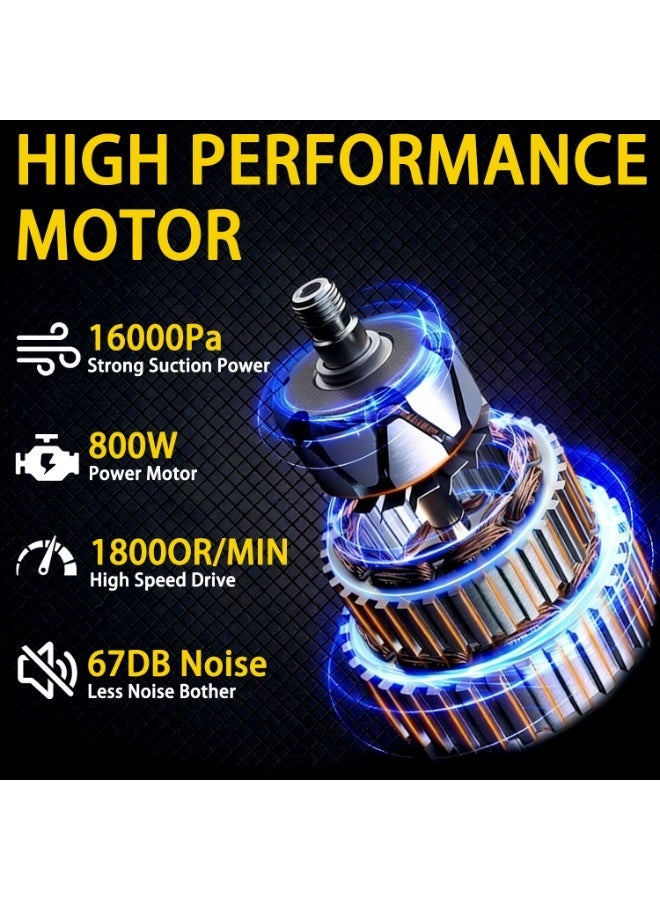 جيرزون مكنسة جير زون 5 في 1 لاسلكية مع بطاريتين 21 فولت 4.0 أمبير، منظف كهربائي محمول باليد مع محرك قوي 800 وات، 46 قدم مكعب في الدقيقة محمول مع فلتر HEPA للأرضيات والسجاد والسيارات - أصفر - Image 4