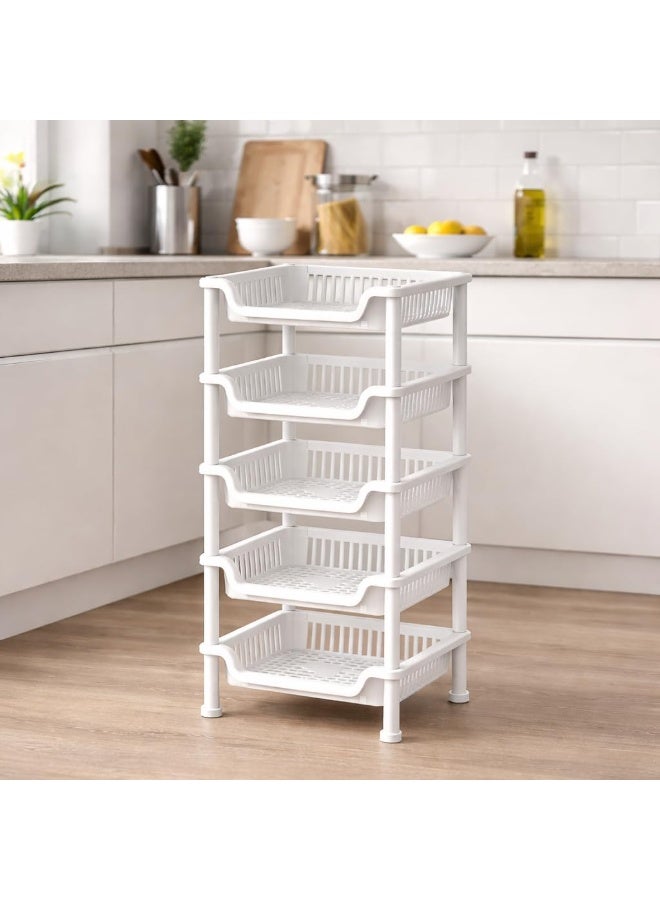 Master Gold Plastic Kitchen Vegetable Storage Rack | Multi-Use Potato Onion Garlic Organizer | Practical Floor Basket for Home (White, 5) - Image 2