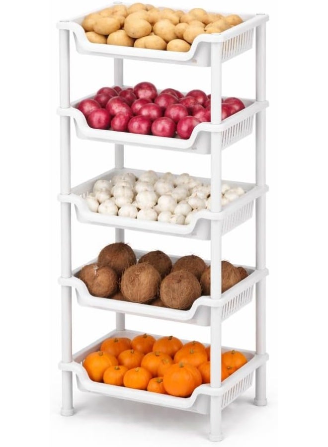 Master Gold Plastic Kitchen Vegetable Storage Rack | Multi-Use Potato Onion Garlic Organizer | Practical Floor Basket for Home (White, 5) - Image 4