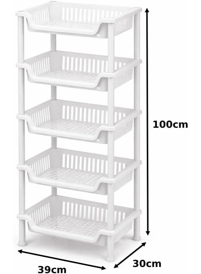 Master Gold Plastic Kitchen Vegetable Storage Rack | Multi-Use Potato Onion Garlic Organizer | Practical Floor Basket for Home (White, 5) - Image 3
