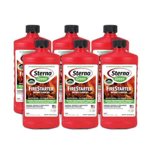 Sterno Charcoal Lighter Fluid, Fire Starter Gel for Pellet Stoves, BBQ Grilling, Campfire, Ethanol Clean Burning Instant Flame - Ultra-Concentrated, All-Weather for Indoor & Outdoor - 6-Pack, 16oz - Image 1