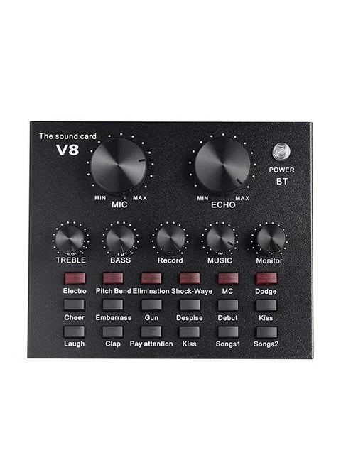 V8 Sound Card with Bluetooth, Mixer Board, Voice Changer & Live Sound Card – Professional Audio Interface for Streaming, Karaoke, Music Production, and Live Shows