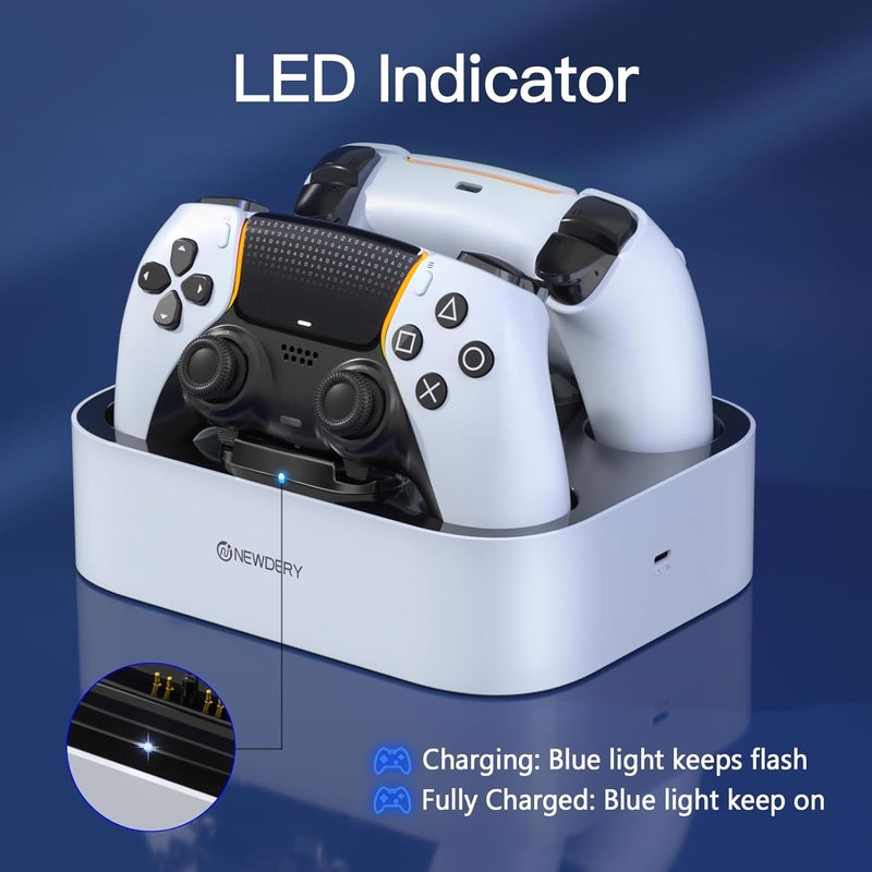 نيودري محطة شحن تحكم PS5 من لتحكم Dualsense Edge، قاعدة شحن سريعة مع كابل، محطة شحن مزدوجة التحكم لـ PlayStation 5 ولتحكم DualSense Edge (أبيض) - Image 5