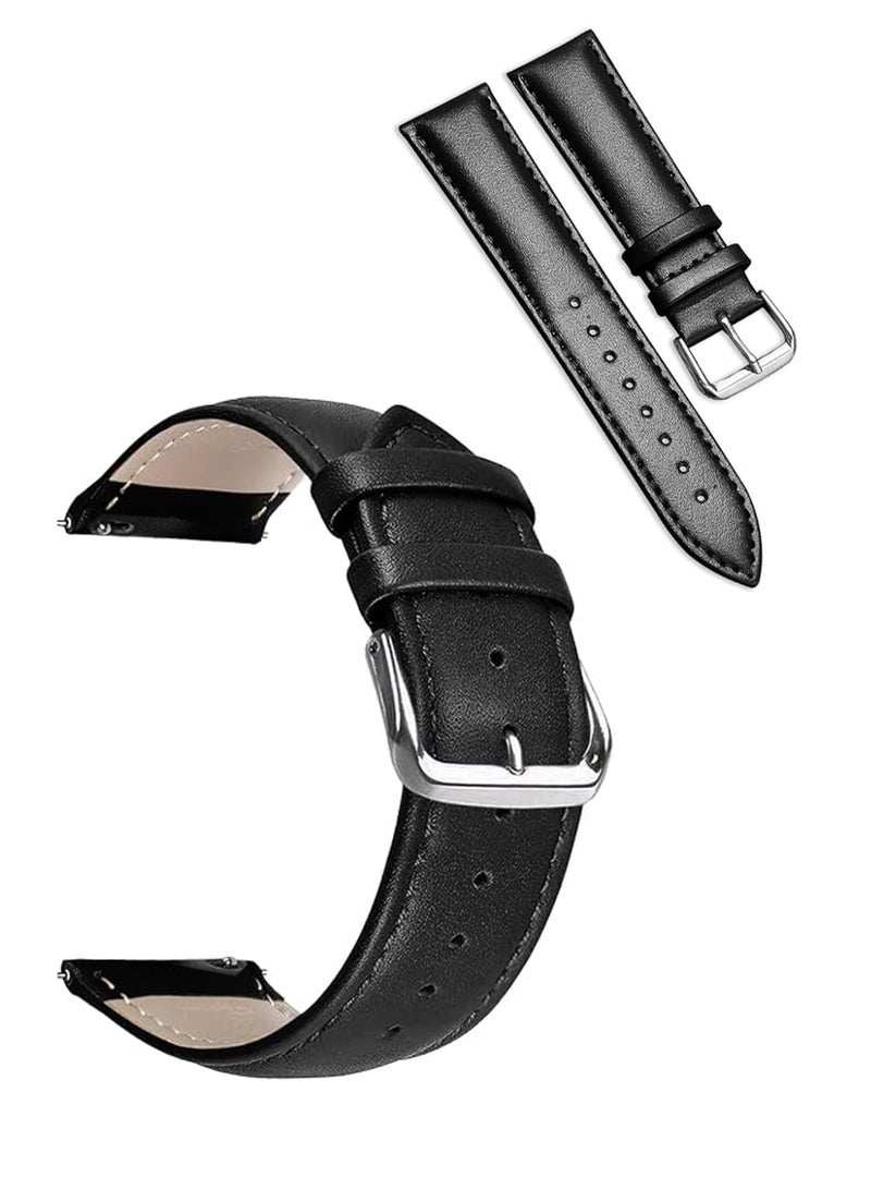 22mm Genuine Leather Watch Strap, Quick Release Replacement Band for Huawei Watch GT 6/5/4 46mm, GT 6 Pro/GT 5 Pro, Garmin, Amazfit and Watches with 22mm Lug Width, Black - Image 1
