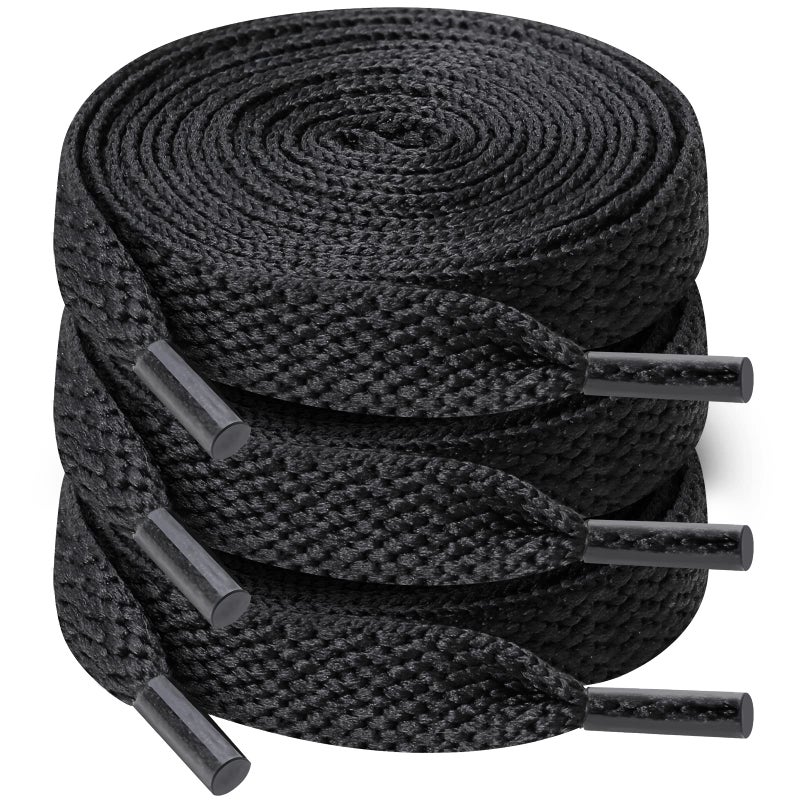 UpUGo 3 Pair Flat Shoe laces, 5/16" Wide Shoelaces for Athletic Running Sneakers Shoes Boot Strings - Image 1
