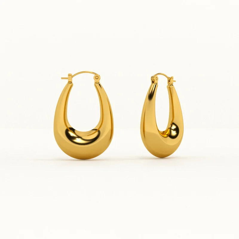 Palmonas 18K Gold Tone Plated U-shaped Chunky Earrings for Women - Waterproof & Anti-Tarnish