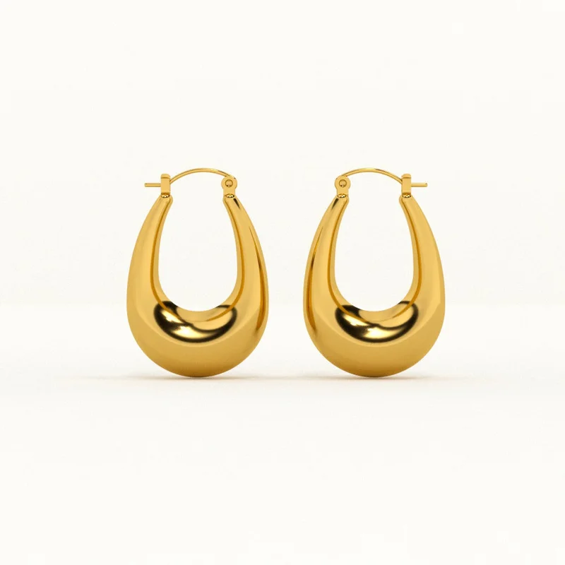 Palmonas 18K Gold Tone Plated U-shaped Chunky Earrings for Women - Waterproof & Anti-Tarnish
