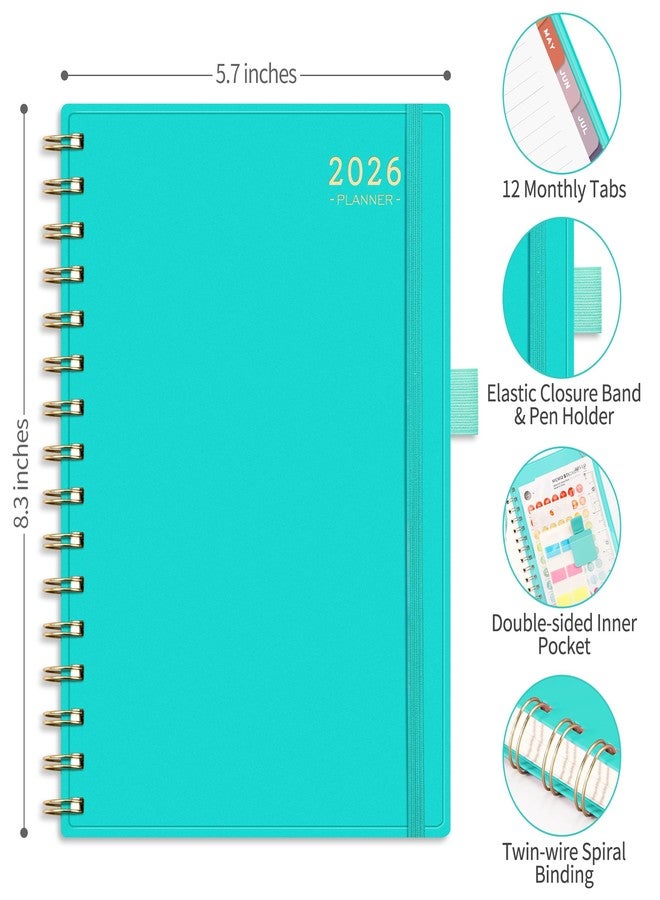 RETTACY مخطط ريتاسي 2026، أسبوعي وشهري، حجم متوسط (5.7 بوصة × 8.3 بوصة)، من يناير إلى ديسمبر 2026، أجندة، تقويم، علامات تبويب لـ 12 شهرًا، غلاف بلاستيكي مرن، ورق سميك 100 جرام للمتر المربع، حلزوني (أزرق تيفاني) - Image 4