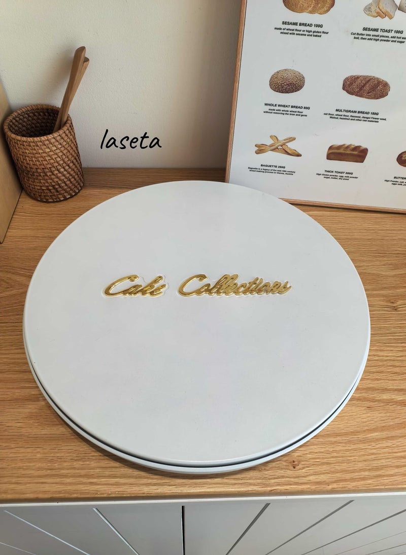 Laseta Round Basbousa Cutting Baking Tray with Cutter - 35 CM Multi Shapes (Black Marble)  - Image 1