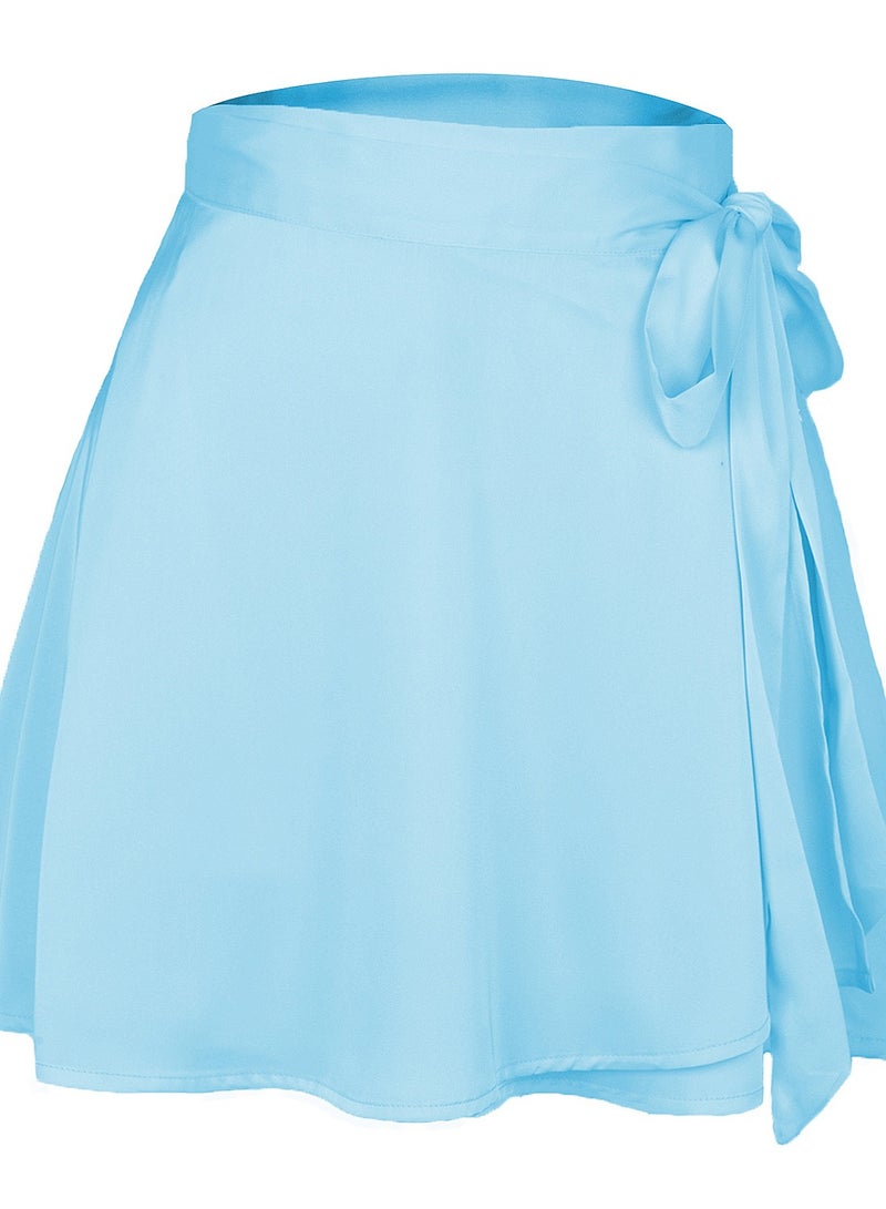 Loquat Women's Solid Color Half Skirt High Waist Fashion One-piece Lace-up Short Skirt Chiffon Satin Wrap Skirt 