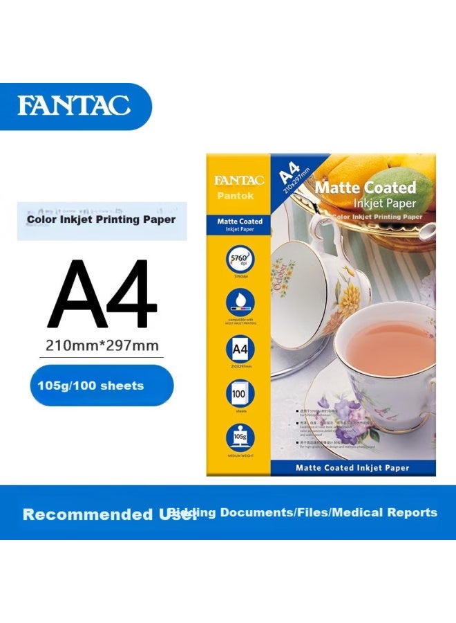 FANTAC Fantac 105g A4 Color Inkjet Printing Paper For Office Documents B-ultrasound Hospital Bidding Medical Records Resume Printing Paper 100 Sheets Pack 9895-231 - Image 1