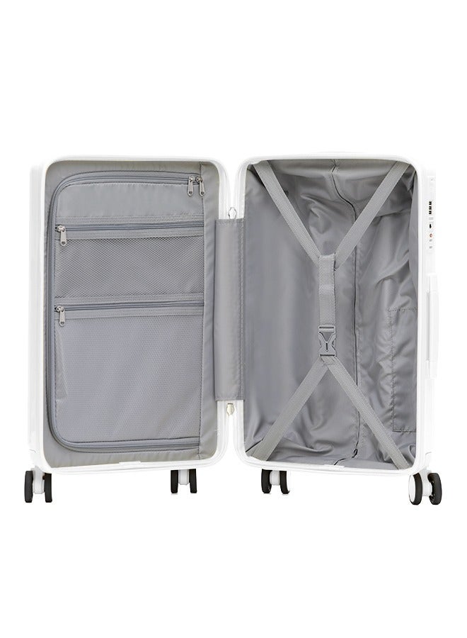 LIGHTGO 7624 white color 24" Suitcase luggage check in luggage with TSA Lock travel case YKK zipper with power bank pocket 100% PC light weight luggage
