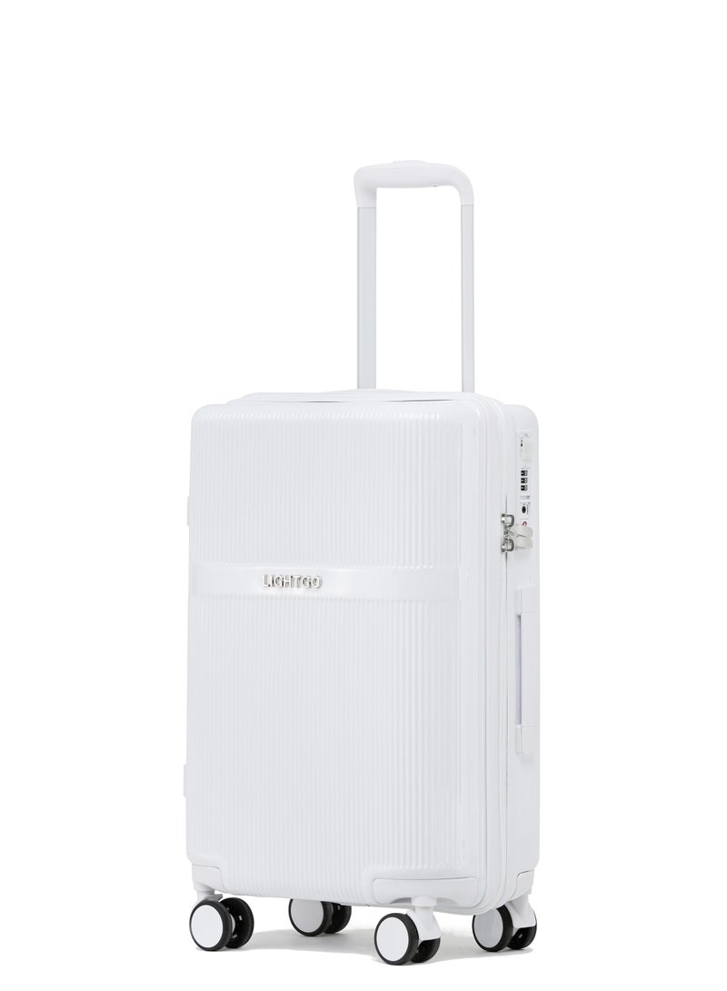 LIGHTGO 7624 white color 24" Suitcase luggage check in luggage with TSA Lock travel case YKK zipper with power bank pocket 100% PC light weight luggage
