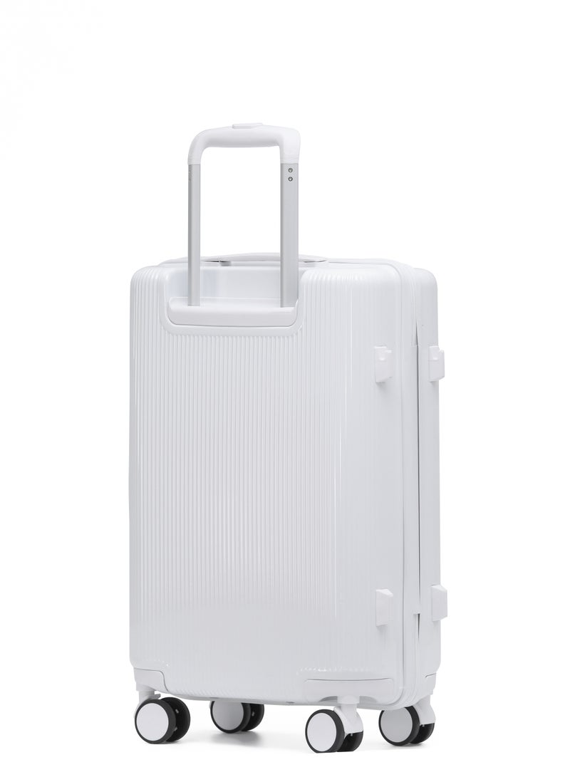 LIGHTGO 7624 white color 24" Suitcase luggage check in luggage with TSA Lock travel case YKK zipper with power bank pocket 100% PC light weight luggage