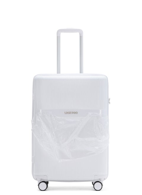LIGHTGO 7624 white color 24" Suitcase luggage check in luggage with TSA Lock travel case YKK zipper with power bank pocket 100% PC light weight luggage