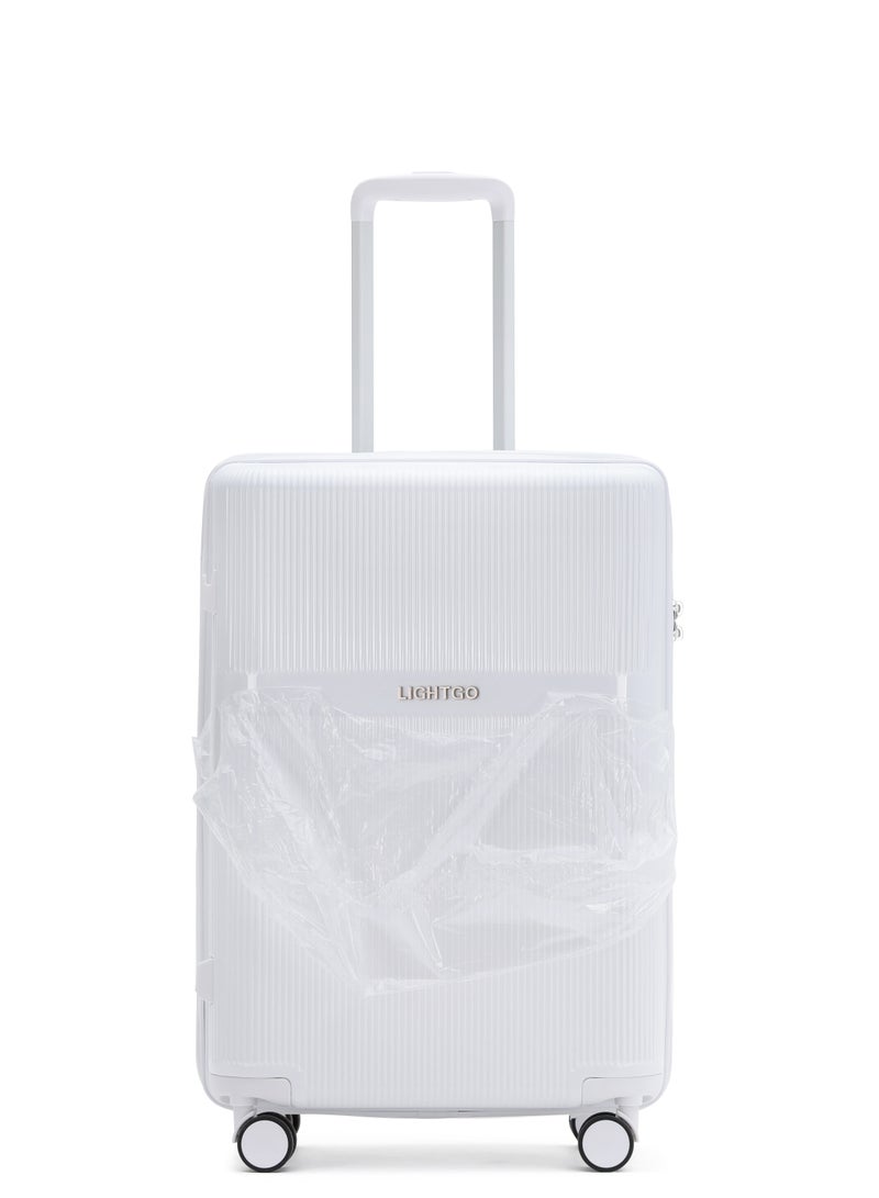 LIGHTGO 7624 white color 24" Suitcase luggage check in luggage with TSA Lock travel case YKK zipper with power bank pocket 100% PC light weight luggage