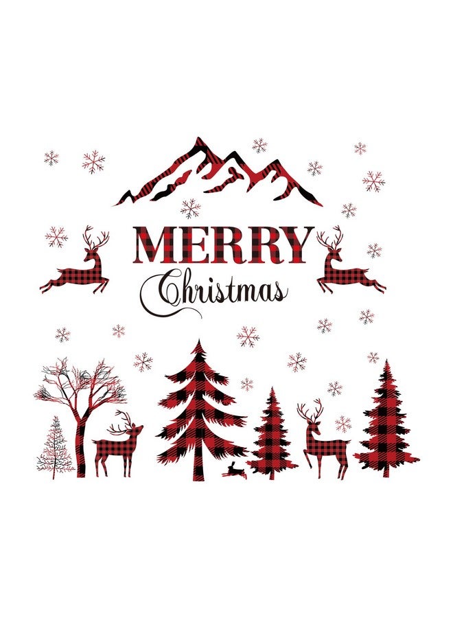 SWORNA Merry Christmas Wall Decal Red & Black Buffalo Plaid Christmas Tree Wall Decal Sticker Christmas Deer Window Clings Snow Removable Home Decor Wall Mural Peel and Stick for Christmas Party Supplies - Image 1