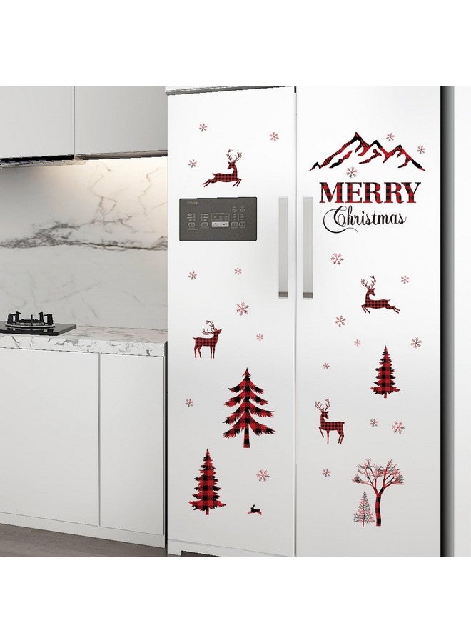 SWORNA Merry Christmas Wall Decal Red & Black Buffalo Plaid Christmas Tree Wall Decal Sticker Christmas Deer Window Clings Snow Removable Home Decor Wall Mural Peel and Stick for Christmas Party Supplies - Image 2