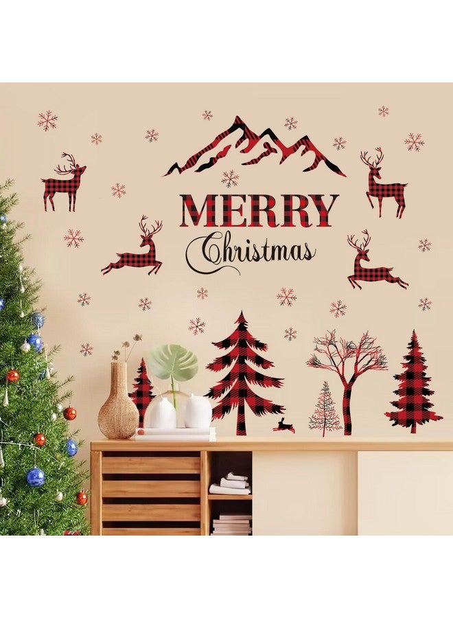 SWORNA Merry Christmas Wall Decal Red & Black Buffalo Plaid Christmas Tree Wall Decal Sticker Christmas Deer Window Clings Snow Removable Home Decor Wall Mural Peel and Stick for Christmas Party Supplies - Image 4