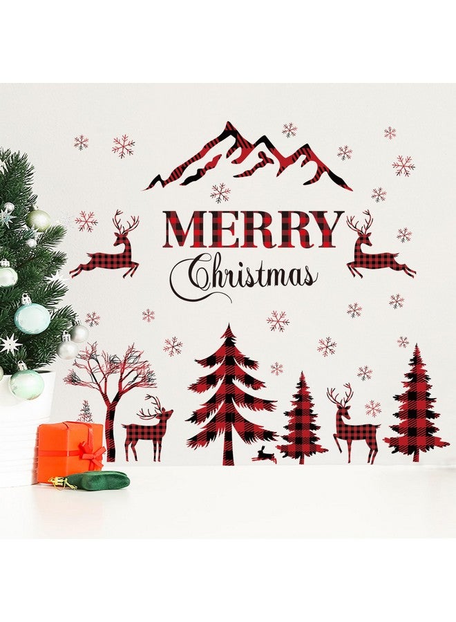 SWORNA Merry Christmas Wall Decal Red & Black Buffalo Plaid Christmas Tree Wall Decal Sticker Christmas Deer Window Clings Snow Removable Home Decor Wall Mural Peel and Stick for Christmas Party Supplies - Image 3