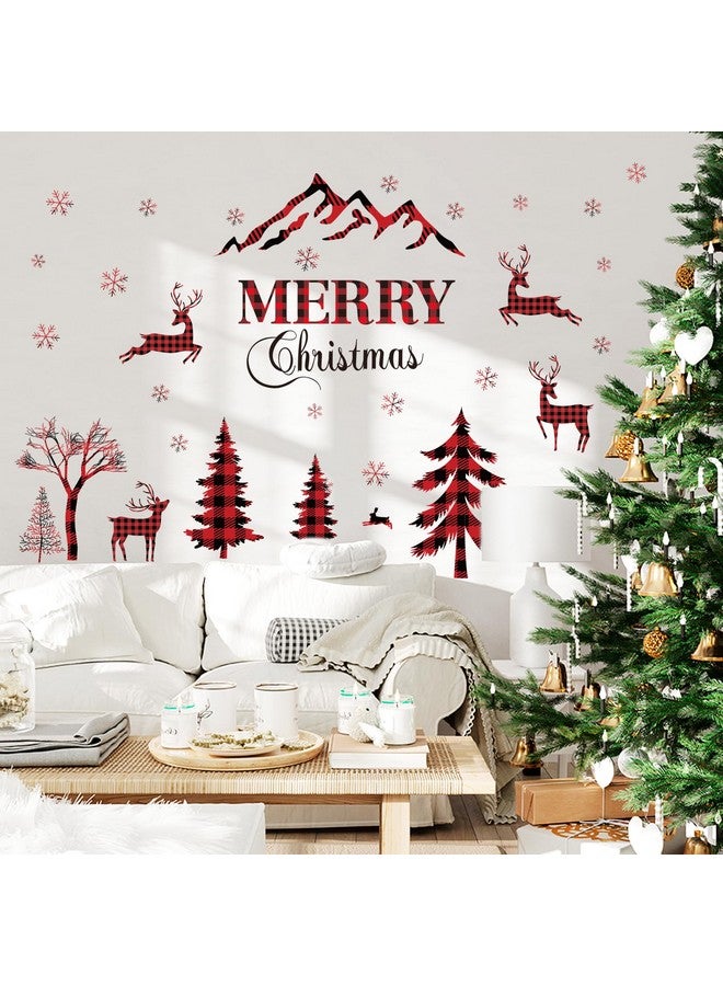 SWORNA Merry Christmas Wall Decal Red & Black Buffalo Plaid Christmas Tree Wall Decal Sticker Christmas Deer Window Clings Snow Removable Home Decor Wall Mural Peel and Stick for Christmas Party Supplies - Image 5