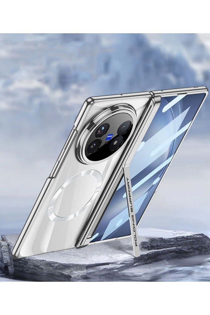 عام غطاء مغناطيسي شفاف لجهاز فيفو اكس فولد 5 جي، مزود بحامي شاشة مدمج ويدعم الشحن اللاسلكي، مع حماية للمفصلة ومقاوم للصدمات وحامل دوار 360 درجة. - Image 4