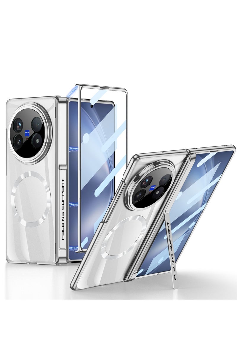 عام غطاء مغناطيسي شفاف لجهاز فيفو اكس فولد 5 جي، مزود بحامي شاشة مدمج ويدعم الشحن اللاسلكي، مع حماية للمفصلة ومقاوم للصدمات وحامل دوار 360 درجة. - Image 1