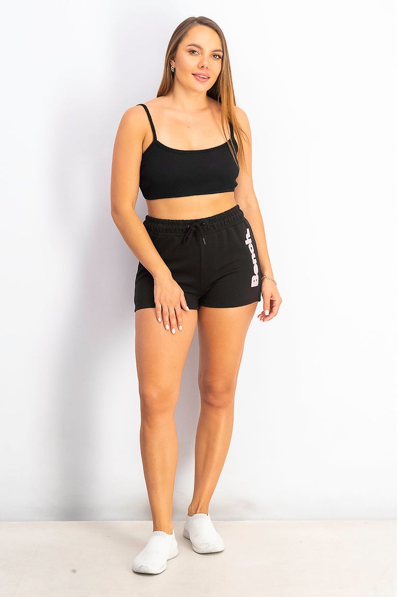 Bench Women Graphic Drawstring Basic Shorts, Black - Image 4