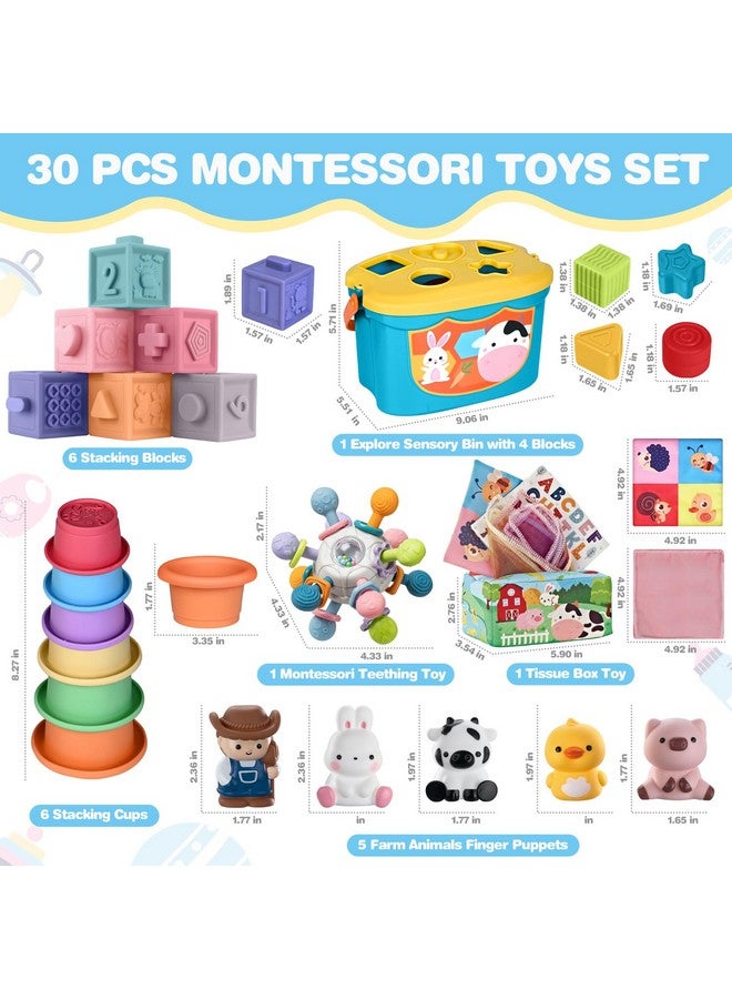 spring flower Baby Toys, 0-6 6-12months Baby Toys for Toddlers, Infant Gifts for Toddlers, Teething & Stacking Building Block Cups & Tissue Box & Sensory Bin for Development 6 in 1 Montessori Infant - Image 2