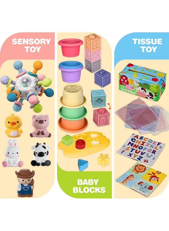 spring flower Baby Toys, 0-6 6-12months Baby Toys for Toddlers, Infant Gifts for Toddlers, Teething & Stacking Building Block Cups & Tissue Box & Sensory Bin for Development 6 in 1 Montessori Infant - Image 4